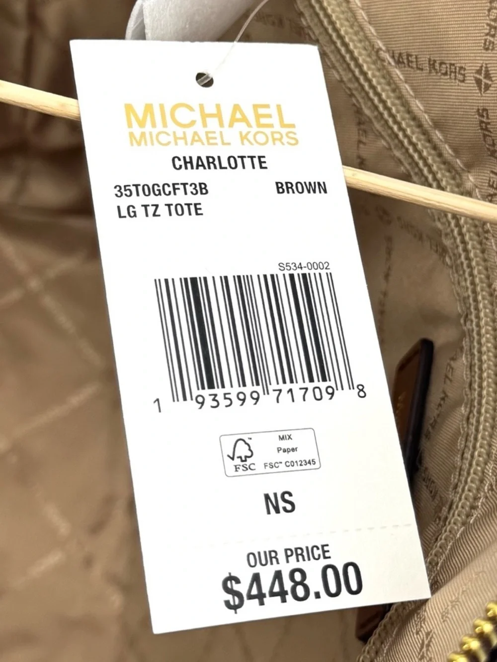 Michael Kors Large Charlotte Tote Bag Luggage Brown